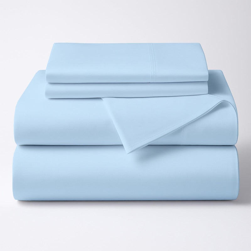 ARlinen 4 Piece Queen Size Sheet Set, 100% Egyptian Cotton Bed Sheets, Light Blue, Soft & Breathable Bedding, Fits Upto 10 Inch Deep Mattress - Image 1